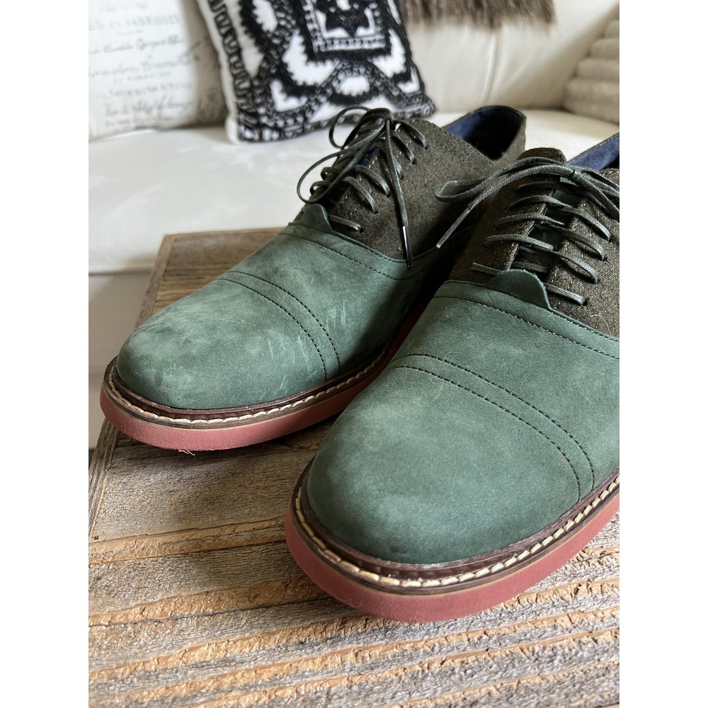 Cole Haan Air Shoes Mens 10.5 Green Suede Wool Cap Toe Oxford Lace Up Preppy - Picture 2 of 11